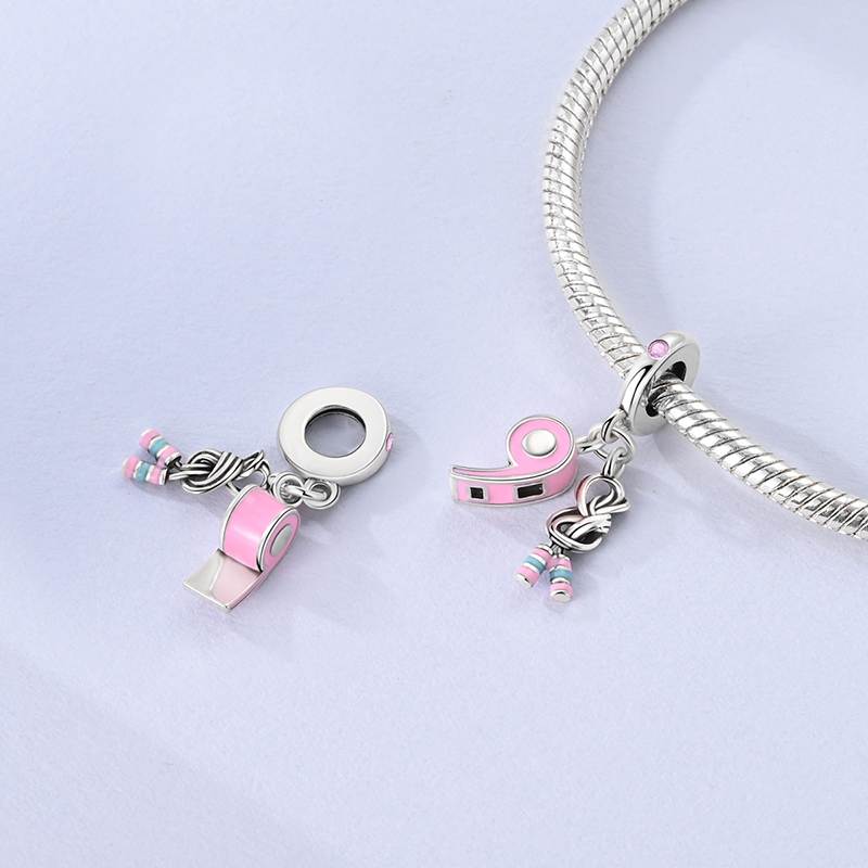 Charms Copper Cute Pink Whistle Skipping Rope Pendants Fit Charms Plata Original Bracelet Beads Women Jewellery Making