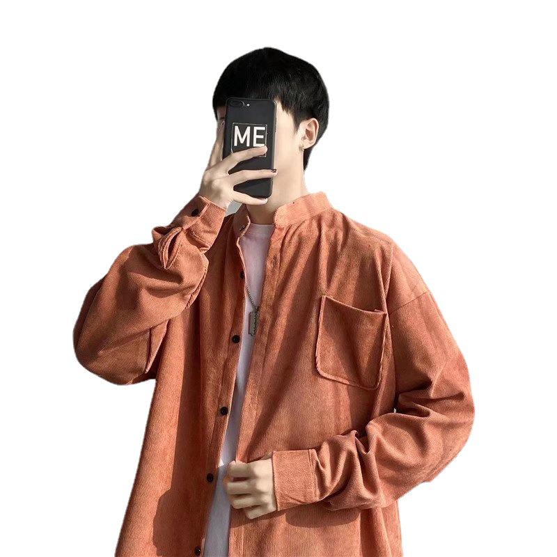 Men's Retro Corduroy Stand-Up Collar Shirt Jacket - Long-Sleeve Casual Trend for Spring & Autumn