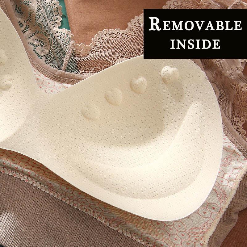 Sexy Lace Large Size Back Underwear for Women Without Steel Ring Gathered Anti-sagging Vest Bra Thin Breathable Simple Natural Bra