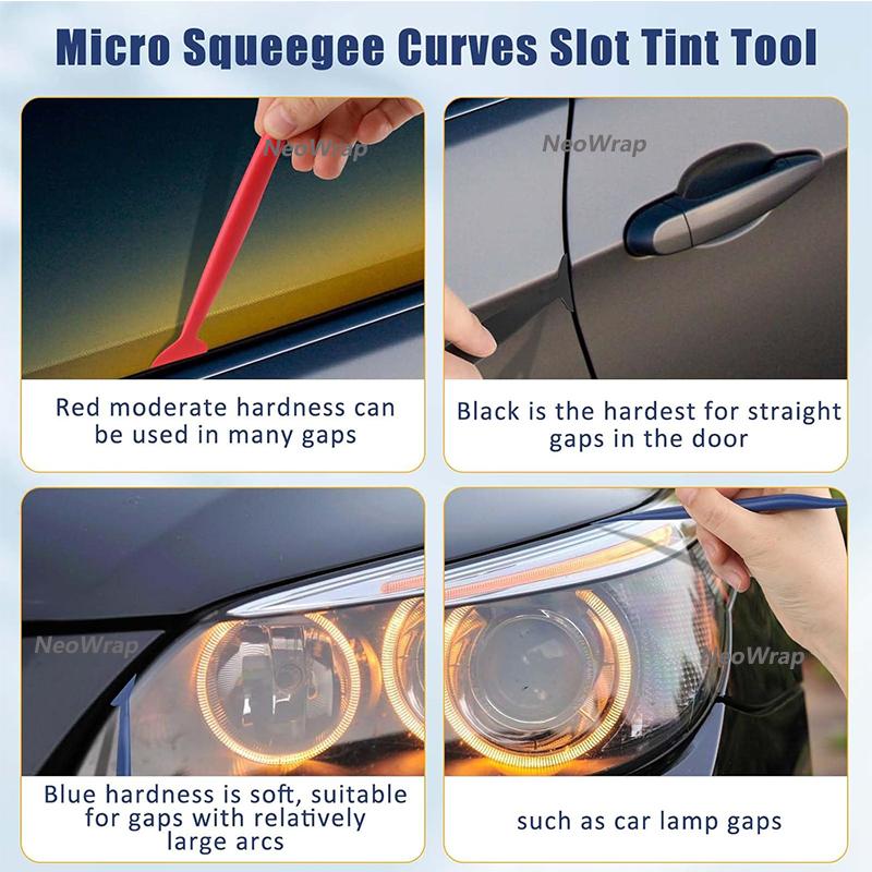 3Pcs Car Micro Squeegee Curves Slot Tint Tool Set 3 In 1 Different Hardness Gasket Squeegee for Installing Auto Wraps Stickers