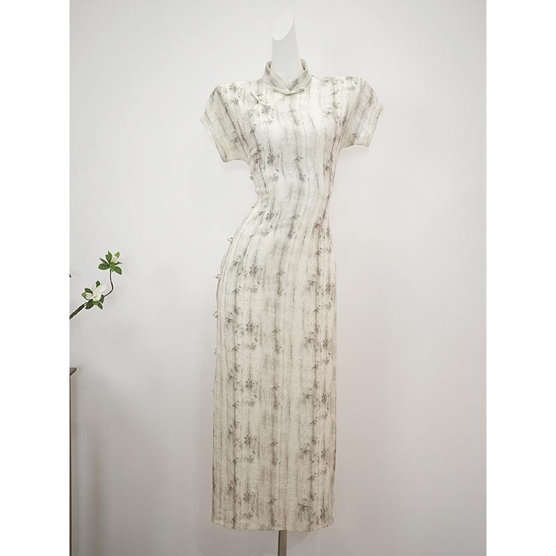 Luo Shibo 1011 new cheongsam light smoke color floral simple and elegant daily literary retro advanced sense new Chinese summer