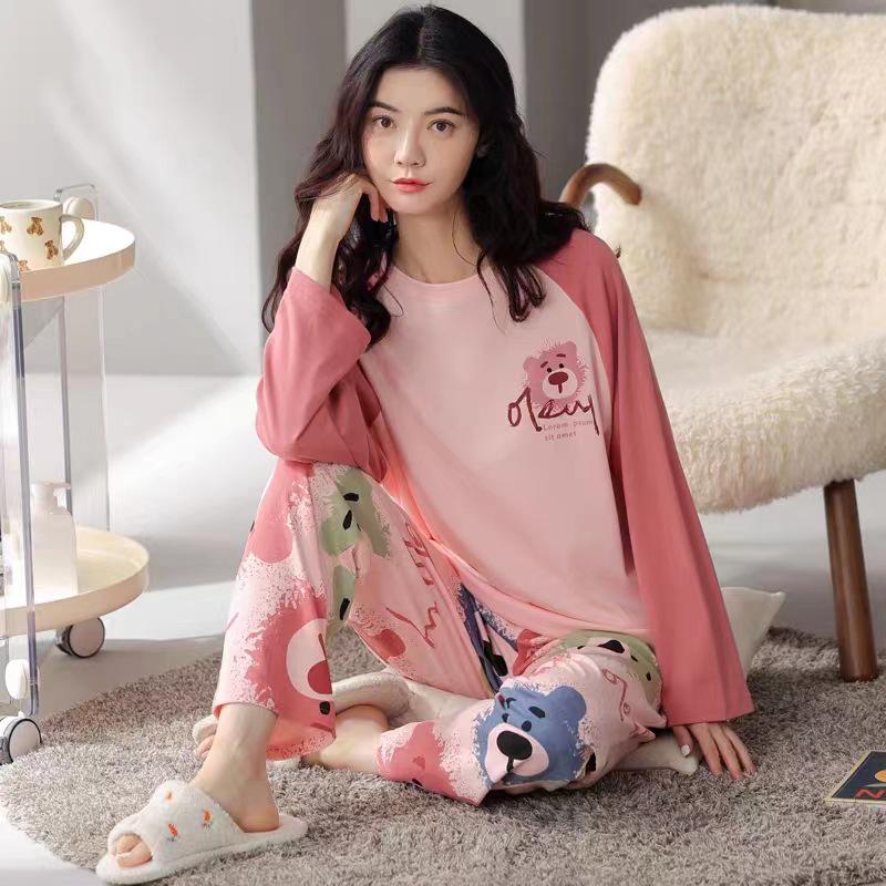 Women's Plus Size Cartoon Pajama Set: Long-Sleeve Spring/Fall Home Wear, Loose Fit, Suitable for Outdoors