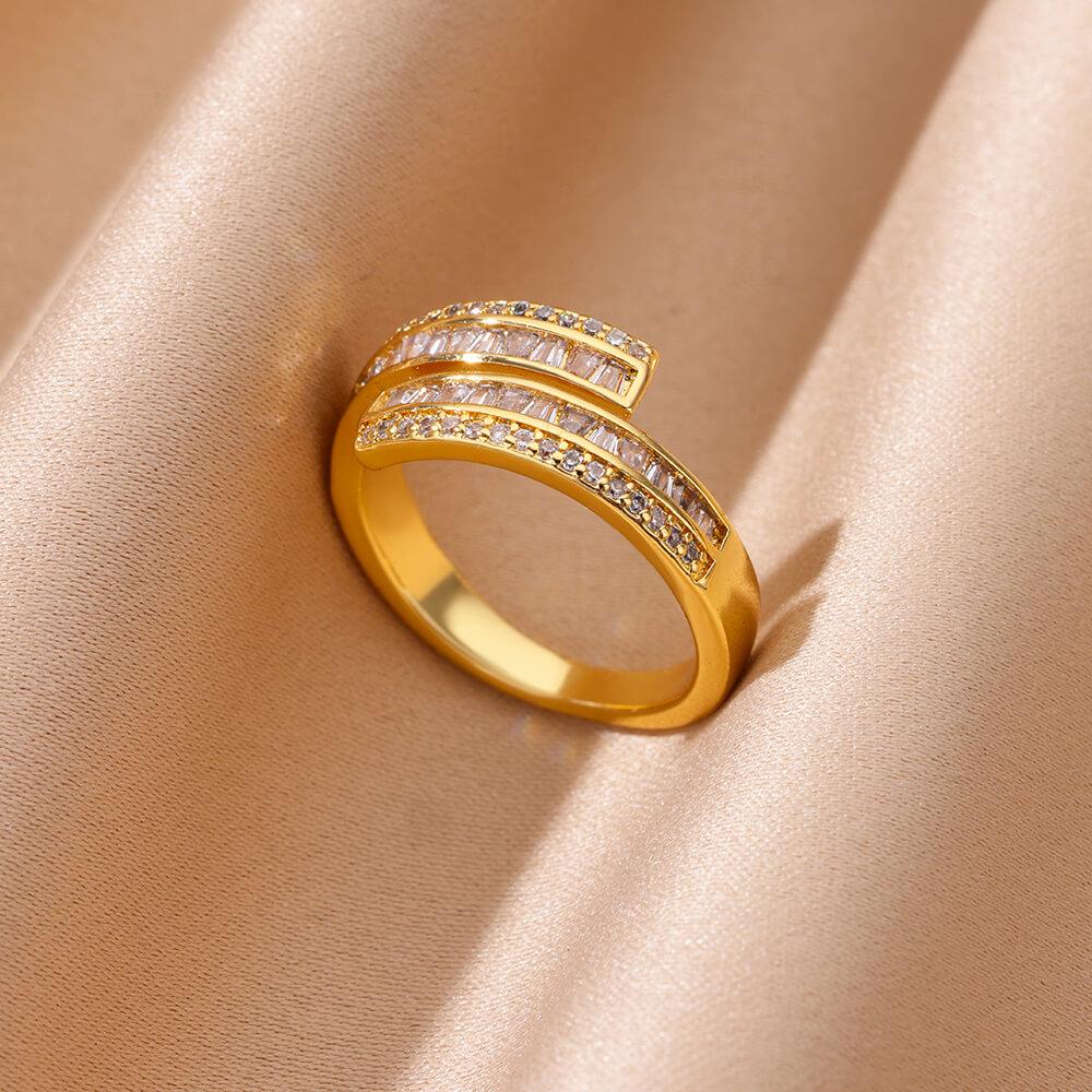 

Zircon Irregular Heart Sun Rings For Women Stainless Steel Gold Color Geometric Openning Ring Female Party Jewelry Gift resizable