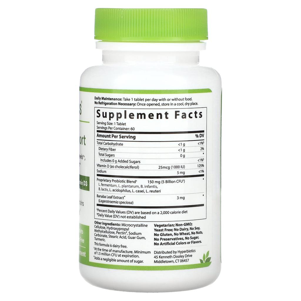 Glucose supplement with Banaba extract and Vitamin D3, 5 billion cfu, patented sustained release 60 tablets