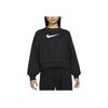 Nike Sportswear Swoosh Logo Embroidered Loose Knit Cropped Pullover Sweatshirt Women Tops Black DO7212-010