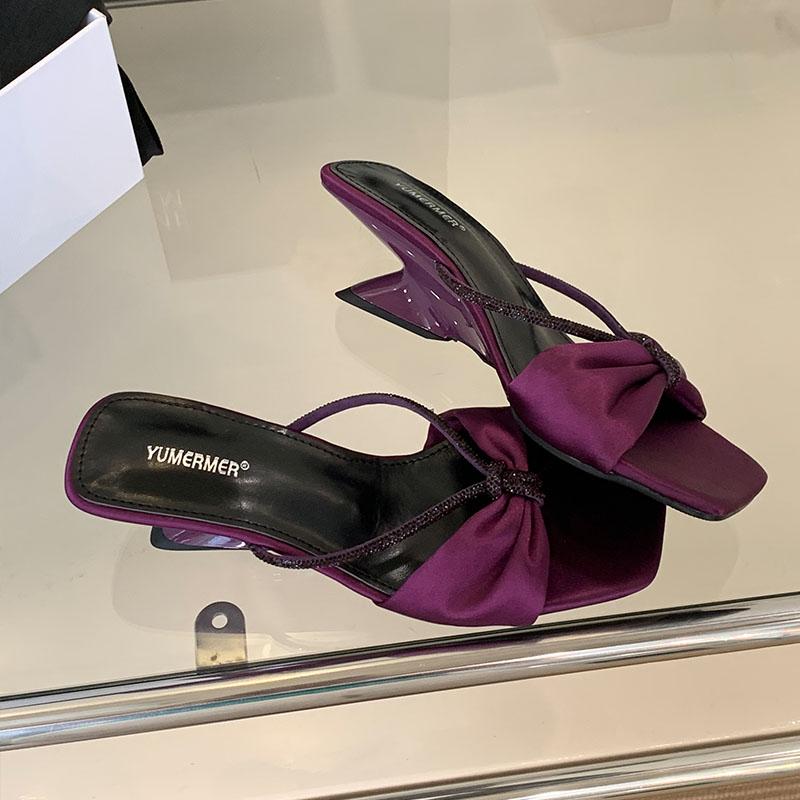 Fashion New Footwear Luxury Rhinestones Women Wedges Slippers Shoes Fashion Wedges Ladies Heeled Slippers Shoes Female Slides Sandals