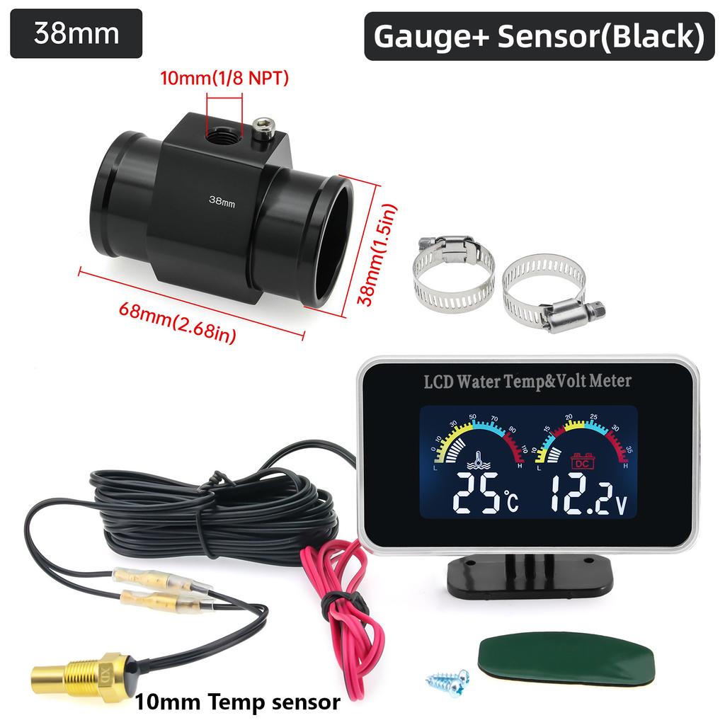12V/24V Car Digital Water Temperature Gauge Water Temp VOLT Volmeter Joint Sensor Adapter 26-40MM(Optional) For Auto Trucks