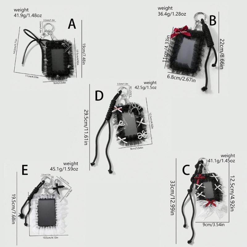 Elegant Badge Holder Gothic Bowknot Keychain Beaded Lace Card Charm Accessory Alternative Fashion Keyring