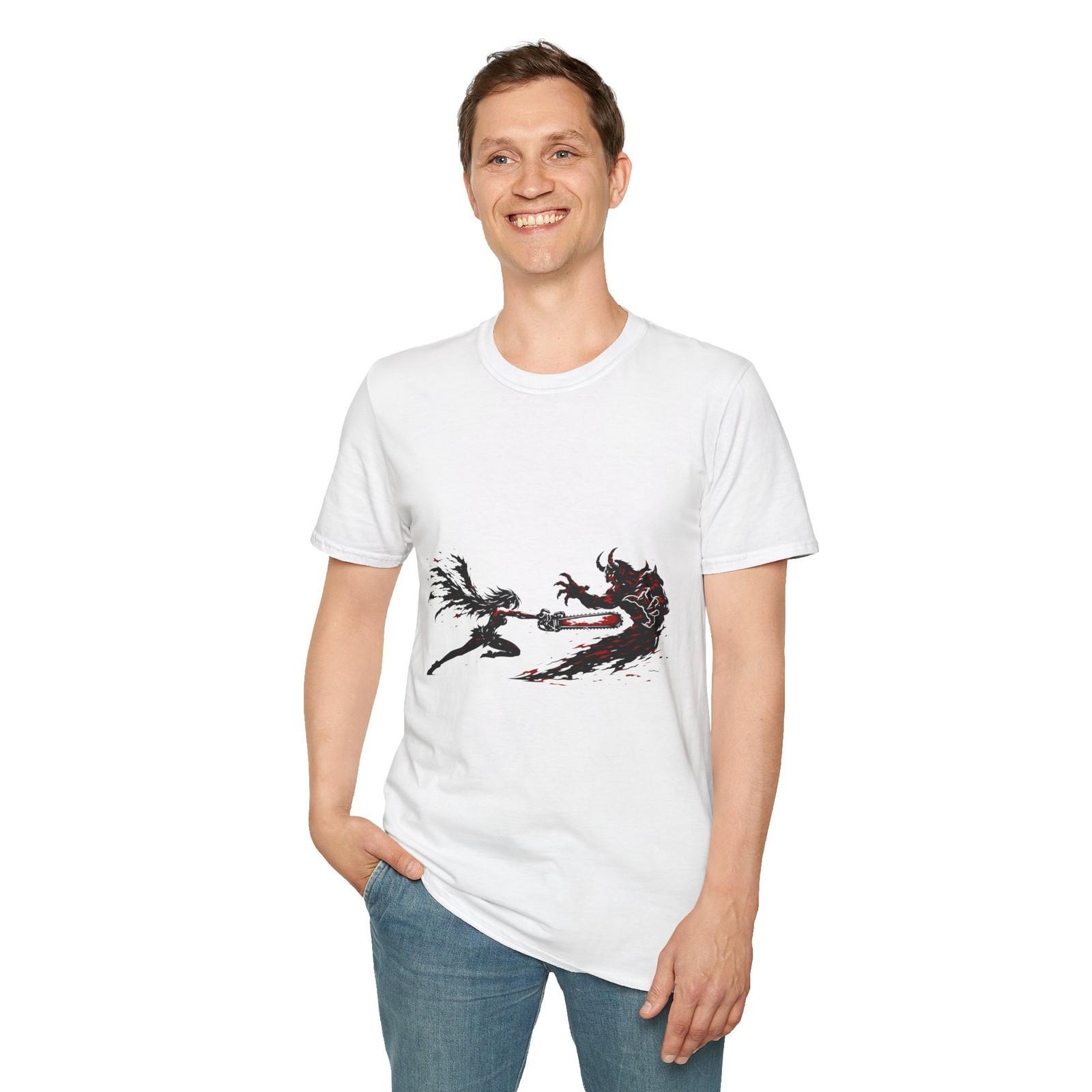 Fallen Angel Demon Chainsaw Fantasy Anime Gothic Horror Unisex Softstyle T-Shirt S разноцветный