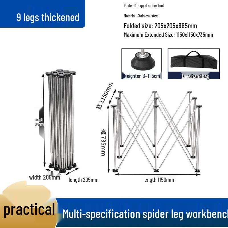 Foldable Spider Leg Workbench with Stainless Steel Brackets - Multifunctional Vending Tabletop and Tile Mason.