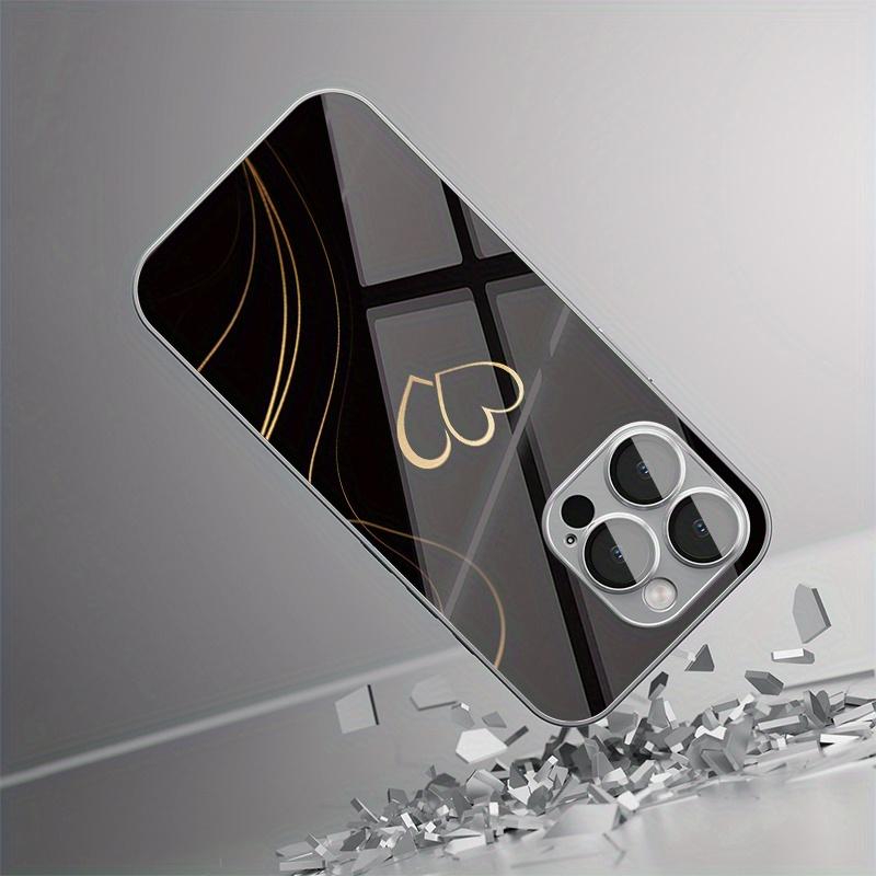 Simplified Gold Ribbon Double Heart-shaped Glass Phone Case Suitable for iPhone 17 16 15 14 13 12 11 Pro/Max/Plus Shockproof