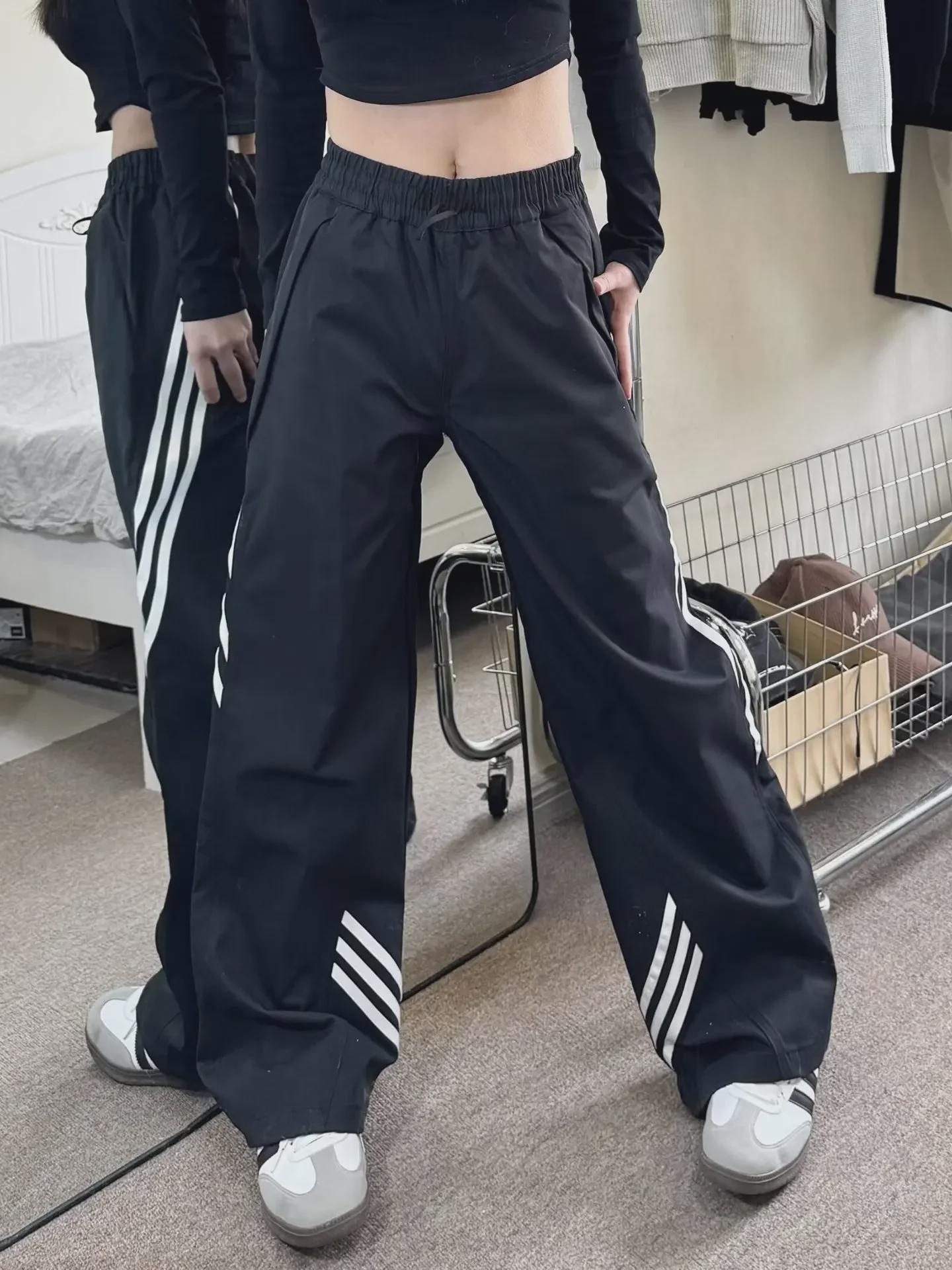 

Женские спортивные брюки American Vibe в полоску с широкими штанинами, весна/лето 2024 г. 2X-Large чёрный