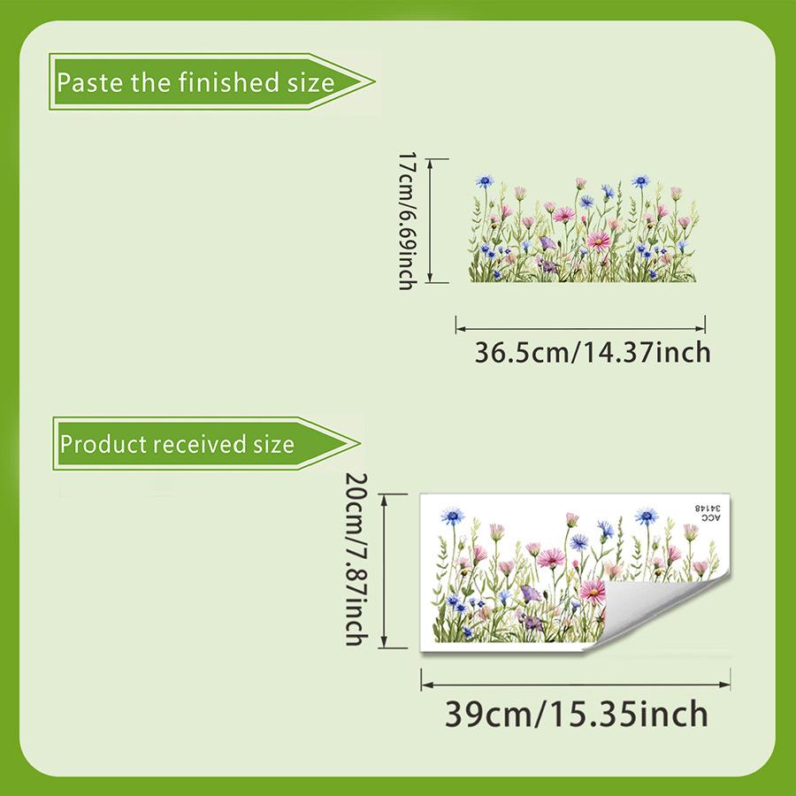 Samoprzylepne dekoracyjne naklejki ścienne w stylu akwareli, bukiet polnych kwiatów, umywalka łazienkowa
