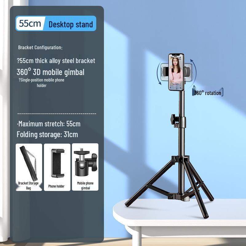 Bluetooth Tripod with Fill Light & Thermometer - Floor-Standing, Telescopic Mobile Phone Holder for Live Broadcast & Photography