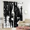 Set Of 2 Modern Flat Printing Curtains Without Rod Melody Sketch Pattern Durable Polyester Decorations Curtain Made