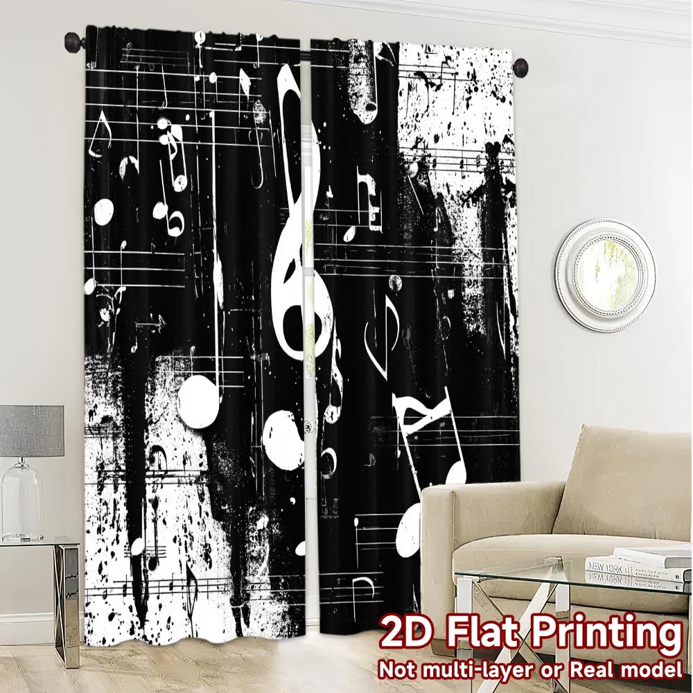 Set Of 2 Modern Flat Printing Curtains Without Rod Melody Sketch Pattern Durable Polyester Decorations Curtain Made