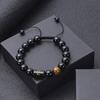 26-Letter Natural Stone Bracelet, 10mm Tiger'S Eye Bead Bracelet, Braided Rope Letter Bracelet, Adjustable For Men.