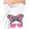 2-7Y Girls Summer New Cartoon Personality Avatar Short Sleeve + Wide Leg Trousers Casual Two-piece Set