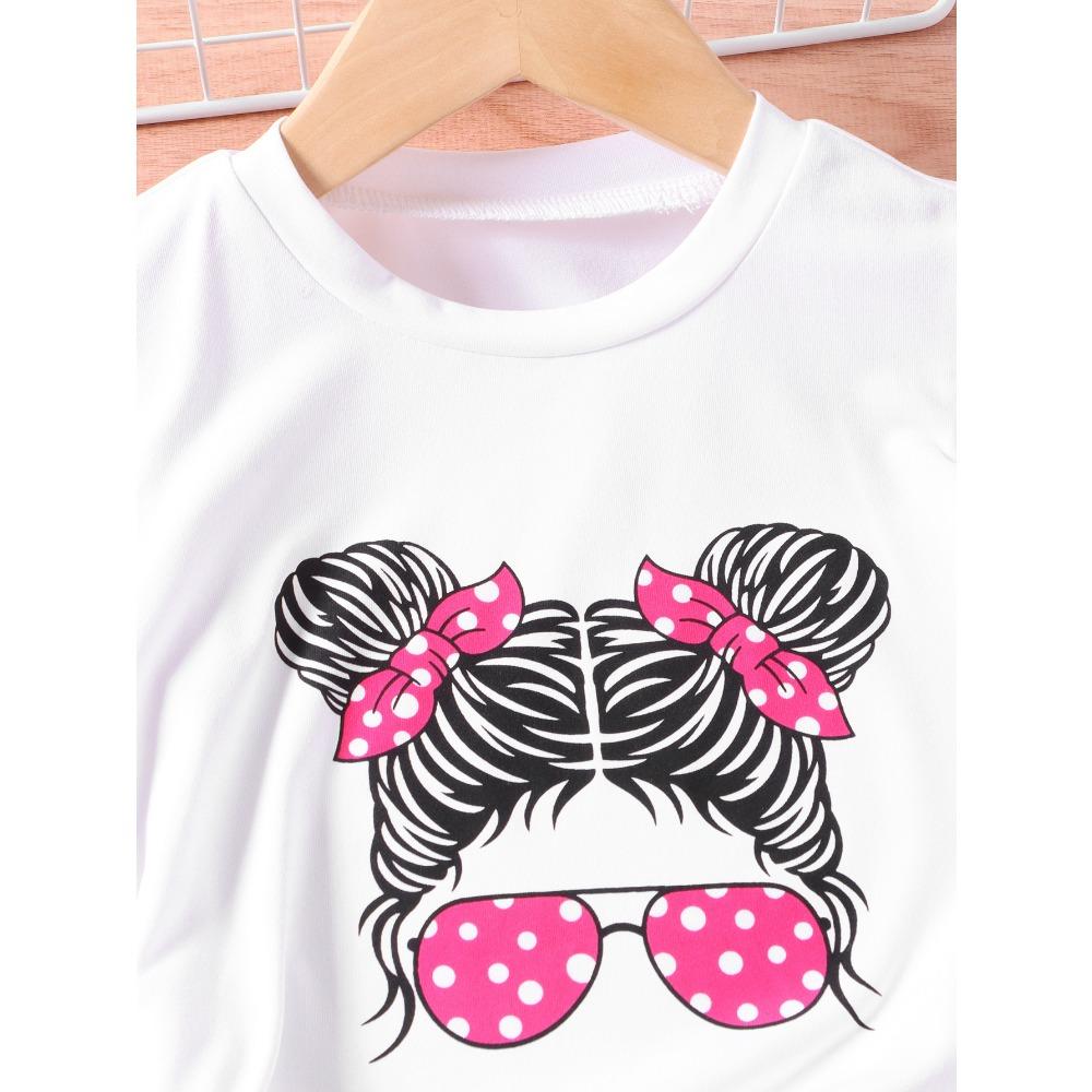 2-7Y Girls Summer New Cartoon Personality Avatar Short Sleeve + Wide Leg Trousers Casual Two-piece Set