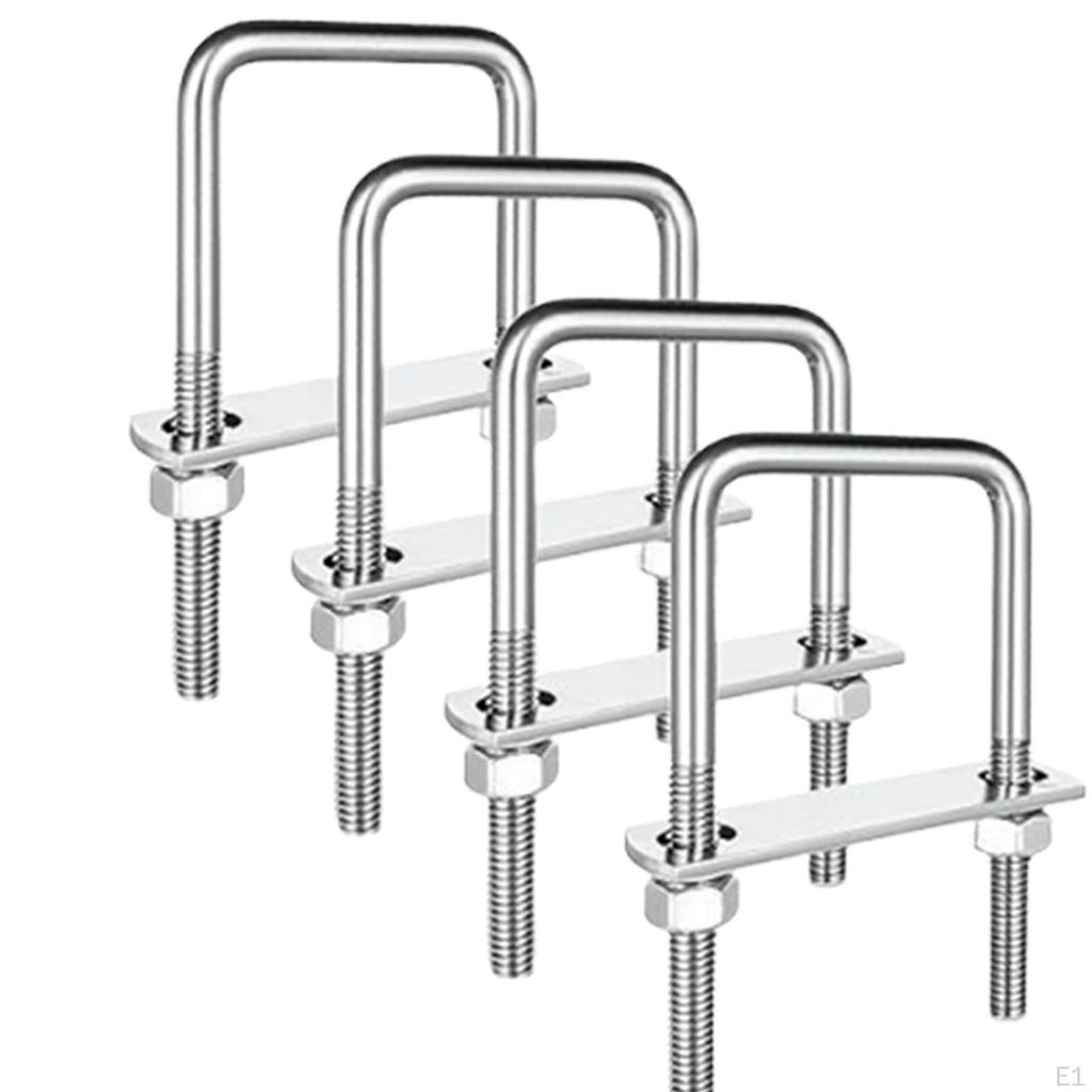 4Pcs M8 Square U Bolts with Nuts and Plates Bolt Clamp Spare Parts Hardware for Industrial