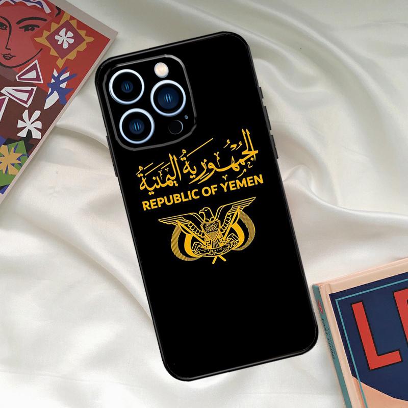 Yemen Coat of Arms Flag Phone Case For iPhone 16 15 14 12 11 13 17 Pro Max 15 16 Plus 13 Mini 16e 17 Air Funda Cover