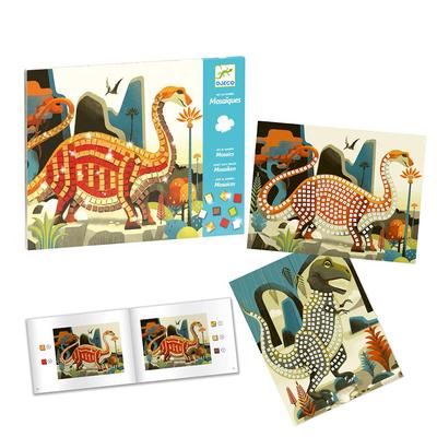 DJECO Mosaik Dinosaurier Bastelset für Kleinkinder, Mosaik Kunst, Aufkleber, Papierbasteln, Handgemachtes Dinosaurier Lernspielzeug, Niedlicher Montessori Stil, Ab 4 Jahren,