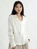 Vintage Style 100% Linen Turn-Down Collar Women's Long Sleeve Mid-Length Shirt Coat for Spring/Autumn