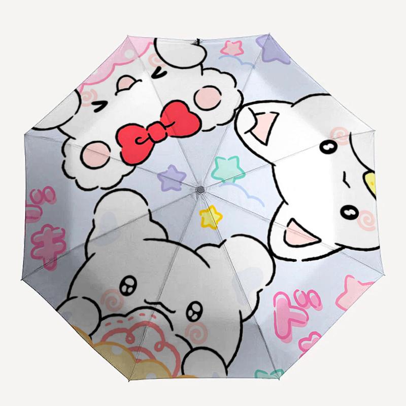 1pc Sanrio Characters Automatic Opening/Closing Umbrella with Cute Star and Heart Print - Portable Three-Fold Design, 8-Bone Iron Frame Outdoor Umbrel