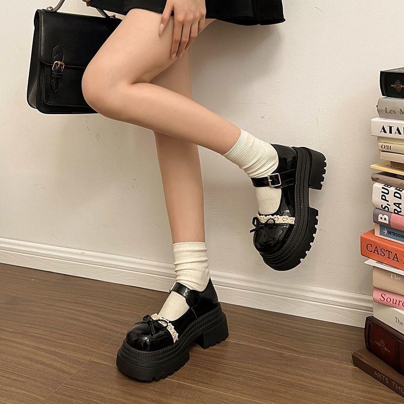 College Style Black Platform Small Leather Shoes Women's 2025 Summer New Japanese with Skirt Bow Mary Jane Single Shoes
