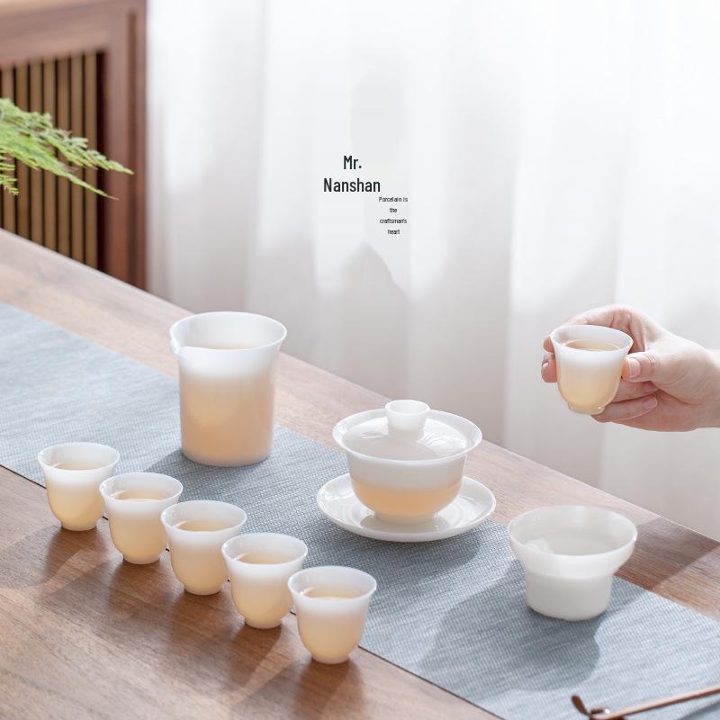 Nanshan Yaoguang 9-Piece High-End Ice Jade Dehua Porcelain Kung Fu Tea Set