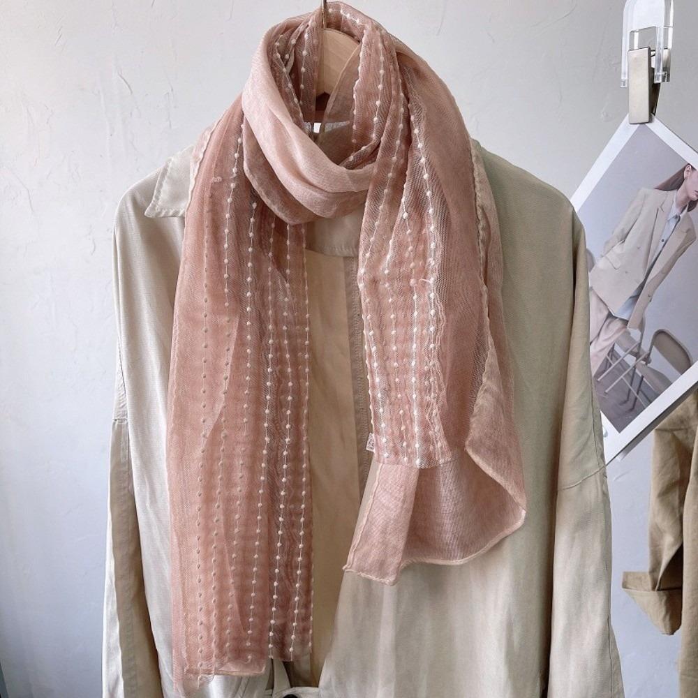 Solid Color Cotton Linen Scarf Retro Silk Scarf Literary Flaxen Lace Scarf  for Women