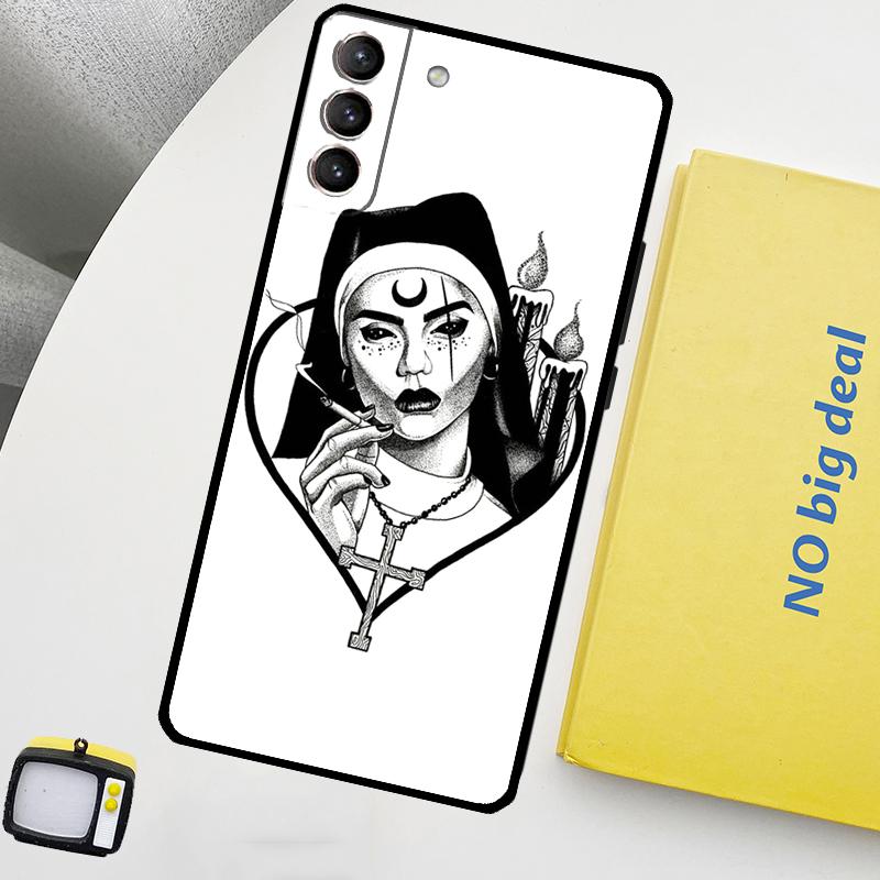Demon Nun Devil Satan Cross Phone Case For Samsung Galaxy S25 S26 Ultra S21 S22 S23 S24 Ultra S10 S20 Plus S25 FE Cover