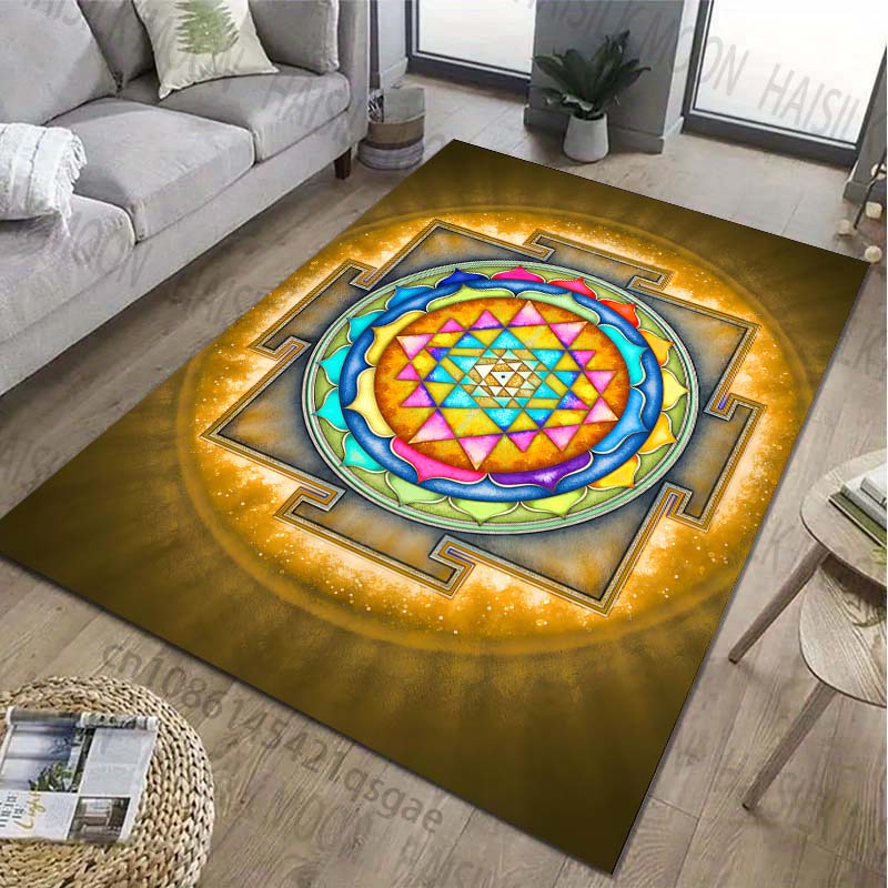 1PC Symbol Sri Yantra Patter Carpet for Living Room Bedroom Bedside Bathroom Floor Mat Area Rug Kids Room Play Mat for Gift