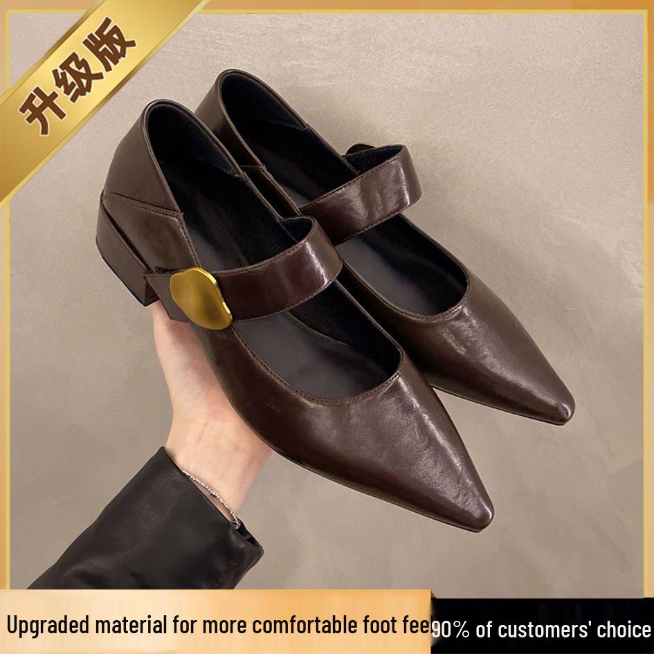 Women's Retro Brown Leather Mary Jane Loafers - Pointed Toe Soft Sole (2025)