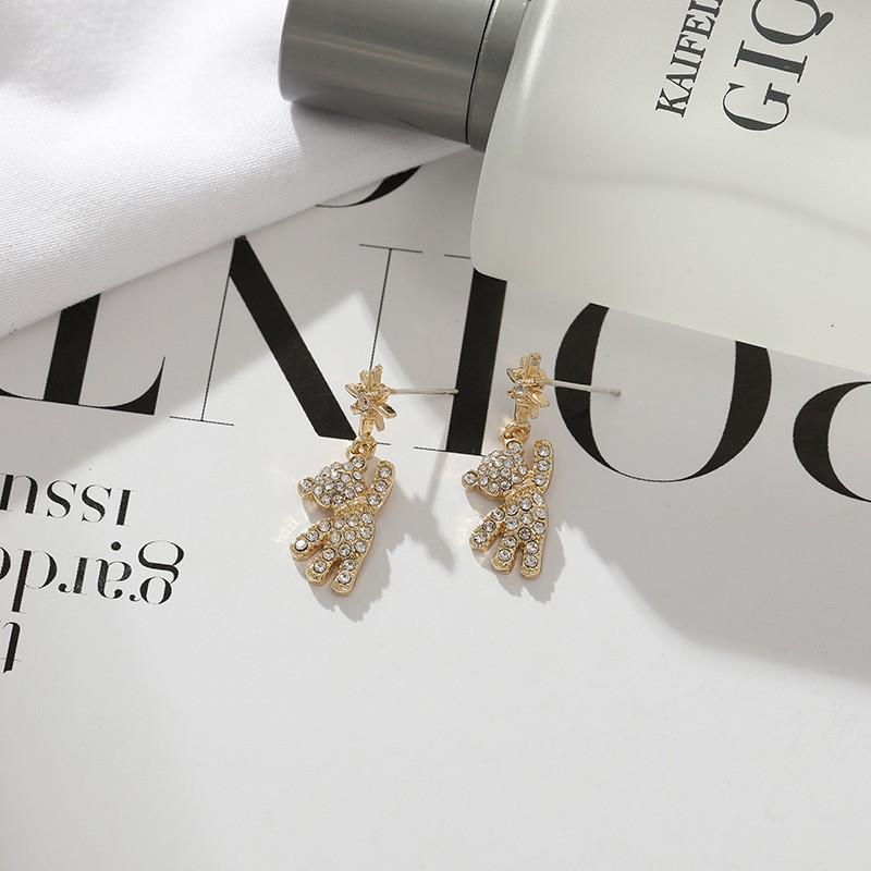 Fashion Commute S925 Silver Needle Diamond Bear Earrings - Fun Christmas Jewelry for Women