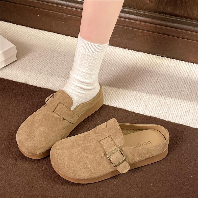 

Retro thick-soled versatile bag head half slippers women s 2025 spring and summer new fashionable soft-soled comfortable non-slip Birkenstock slippers 35