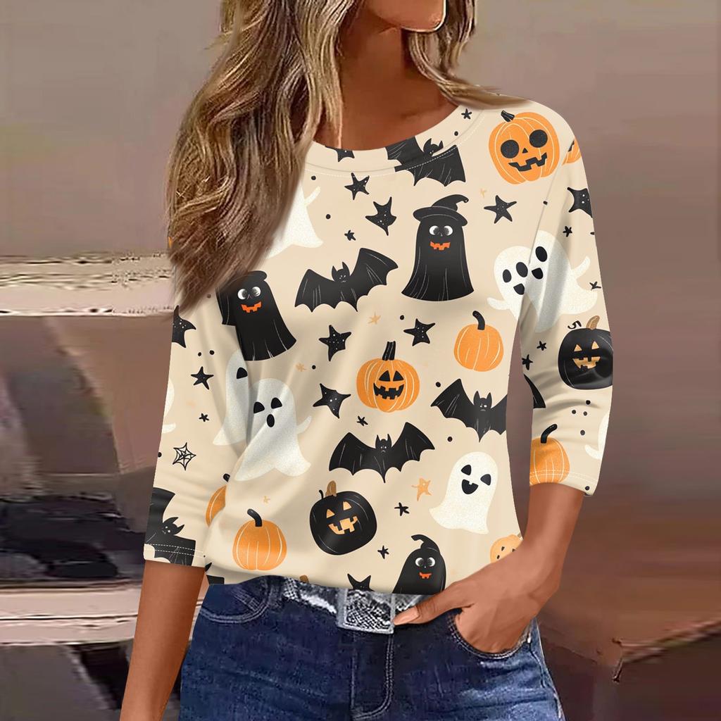 Women's T Shirt Tee Fashion Casual Round Neck 3/4 Sleeve Loose Printed T-Shirt Ladies Top