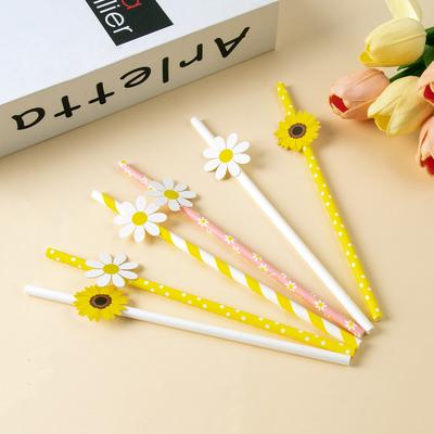 10/20/30pcs Daisy Flower Paper Straws Disposable Drinking Straw Spring Daisy Birthday Party Decor Baby Shower Wedding Supplies