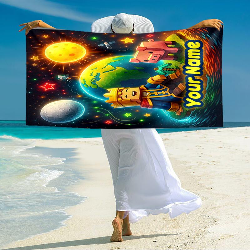 1PC Custom Name Space Adventure Piggy Beach Towel Highly Absorbent And Sand-Resistant Towel for Swimming, Pool, Yoga, And Travel Lightweight