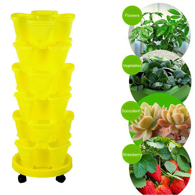 Vertical Planter Tower Garden, 6 Tiered Planter Stackable Herb Garden Planter with Movable Casters and Bottom Indoor and Outdoor