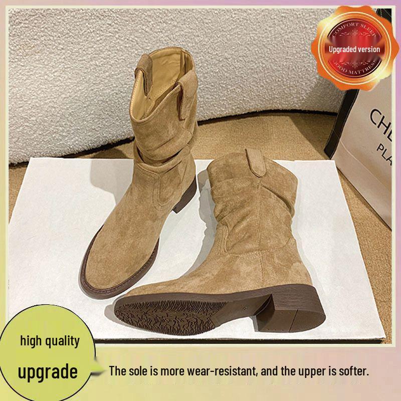 Women s Vintage Western Suede Ruched Cowboy Boots 2025 45 Flat 2977₽