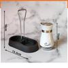 2Pcs/Set Salt & Pepper Kitchen Glass Spice Bottle Refillable with Rack Seasoning Shaker Set Black with Pour Holes