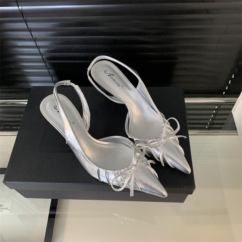 Women s Closed Toe Thin Heel Bowknot Summer French Style Sandals - Perfect for Daily Wear 35