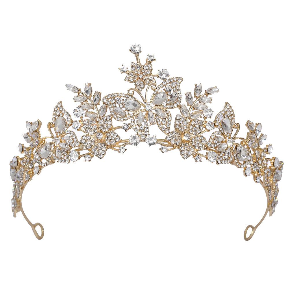 Sweet Butterfly Floral AB Color Crystal Crown Rhinestone Princess Pageant Diadem Wedding Hair Accessories Tiaras Jewelry