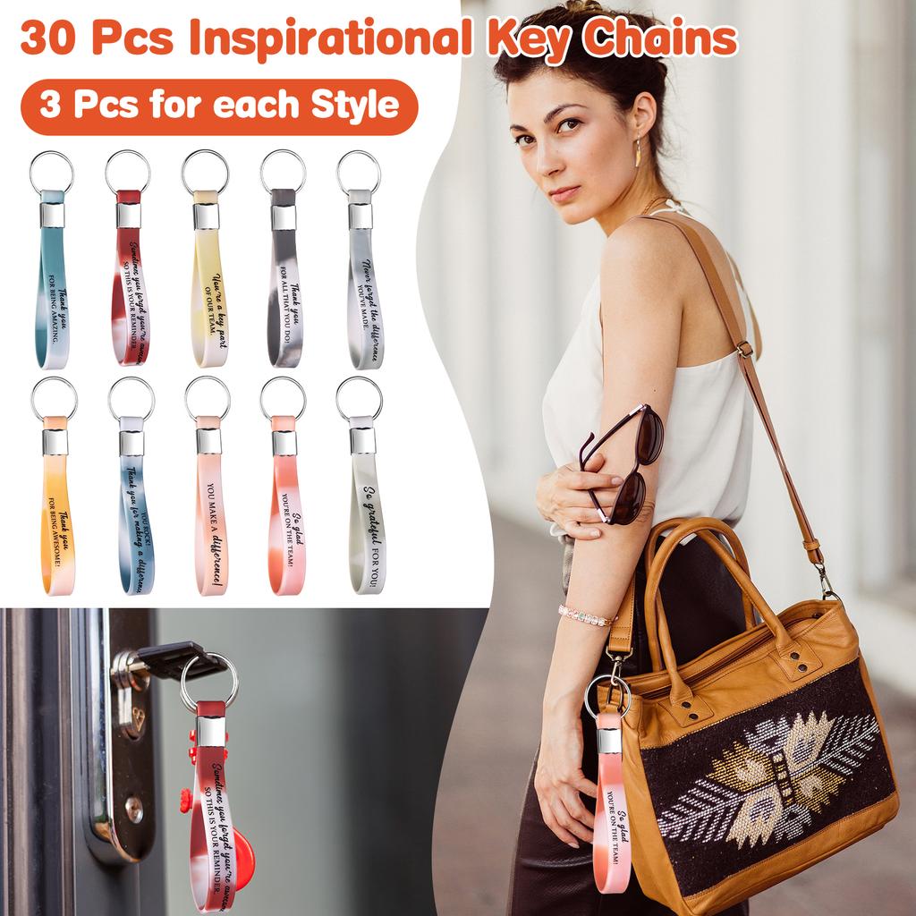 30 Stück Dankeschön Schlüsselanhänger Großhandel Mitarbeiter Wertschätzung Geschenk Motivierender Silikon Schlüsselring Inspirierende Zitate Schlüsselanhänger Personal App