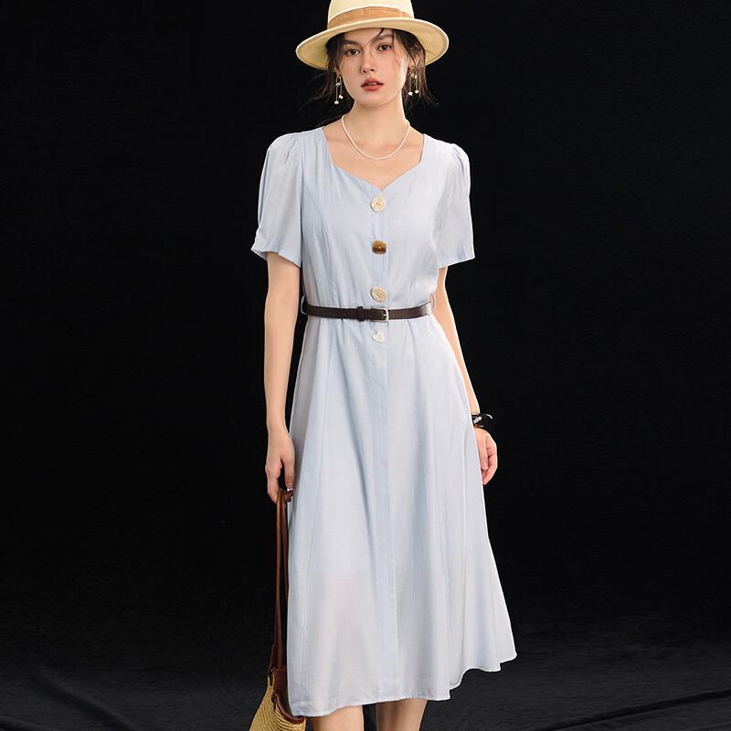 Elegant Linen Blend V-neck Tie-Waist Maxi Dress M