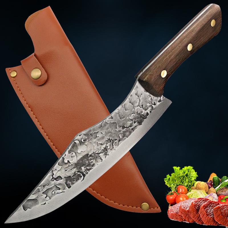 Carbon Steel Kitchen Knives Wooden Handle Cleaver Slicing Knife Hand Forged Blade Butcher Boning Knife Wood Handle Chef Knife