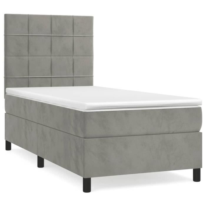 3143007 vidaXL Divan Bed and Mattress Light Grey 100x200cm Velvet