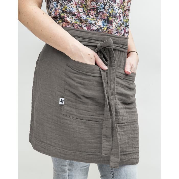 Tablier de serveur - Gaia - Granit - 100% gaze de coton - 2 poches - Lavable à 30°