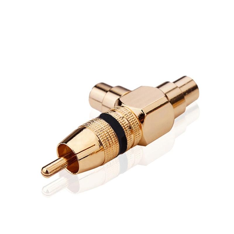 Gold Plated 1 Male To 2RCA Female Splitter Adapter Video Sound Two Way Connector Splitter Connector for Speaker